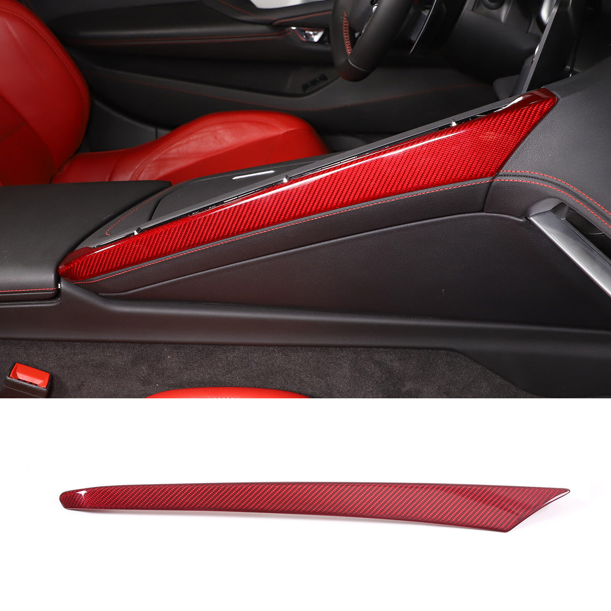 Red Real Carbon Fiber Interior Full Decor Cover Trim Kit for Corvette C8 2020-25 - Variants 6-10 23