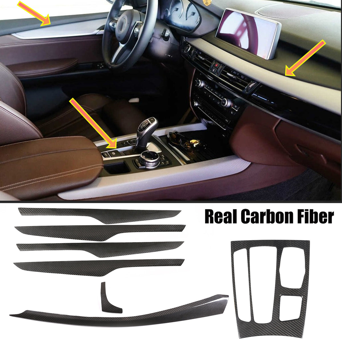 Real Carbon Fiber Interior Center Dashboard Trim Kit For BMW X5 F15 2014-18 2