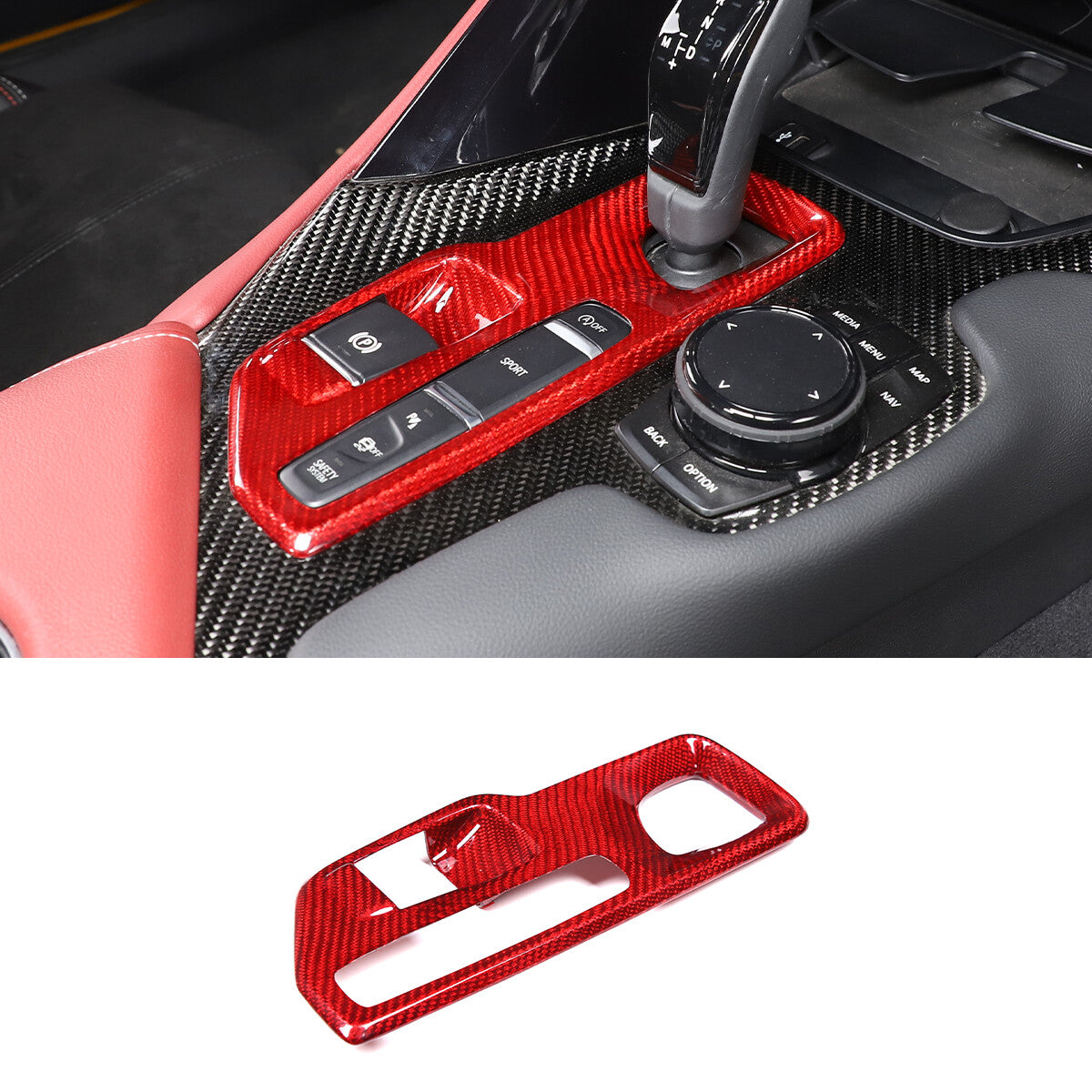 Red Carbon Car Central Console Gear Shift Panel Trim For Toyota Supra 19-22 11
