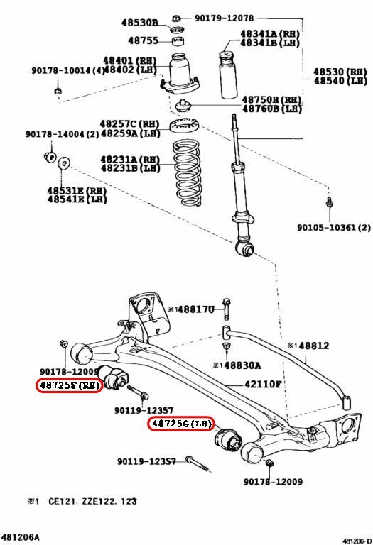 Toyota OEM Rear Crossmember Axle Beam Bushing R&L SET 48725-12560(×2) 3