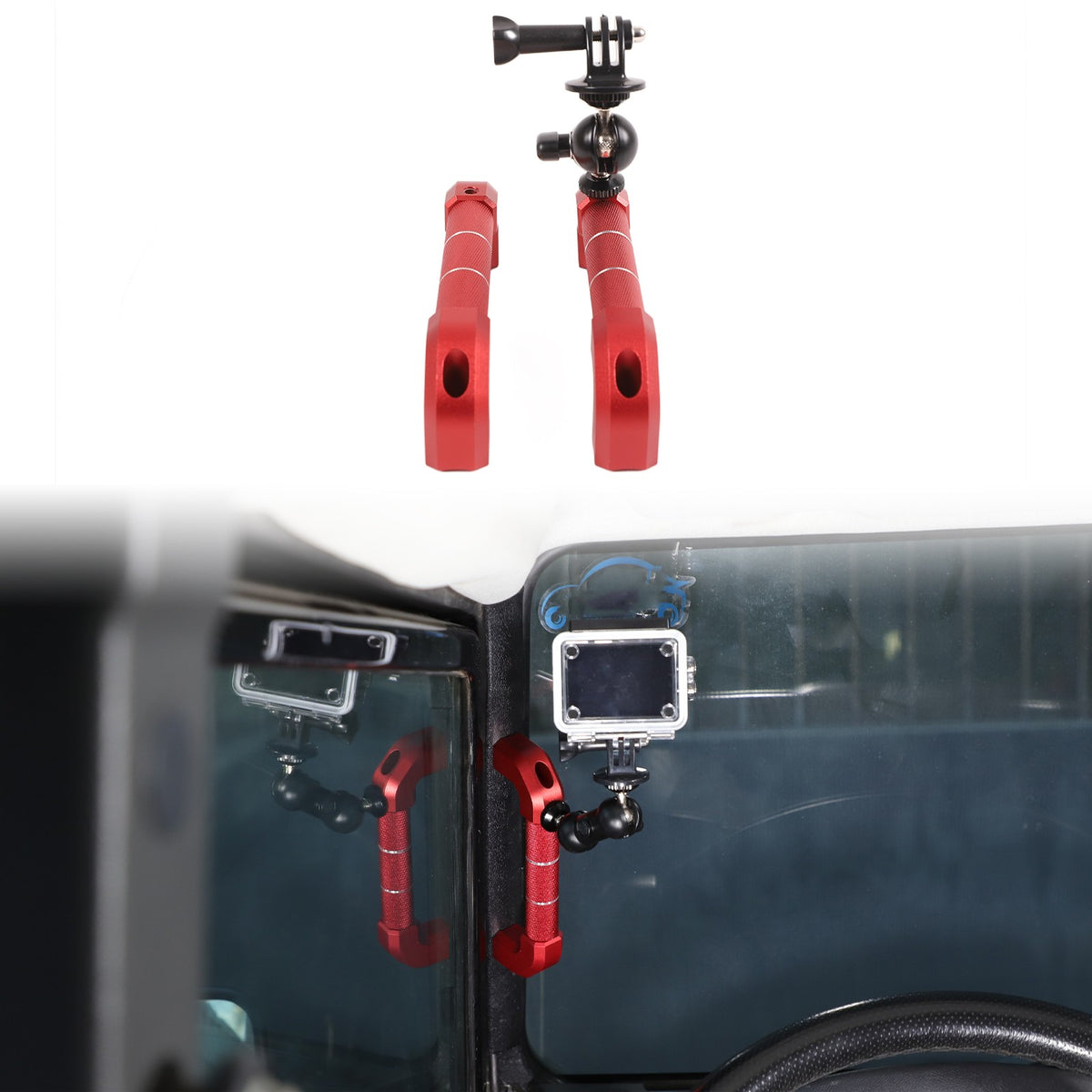 Red Aluminum A-Pillar Handle Cam Mount For Land Rover Defender L316 2004-2018 2