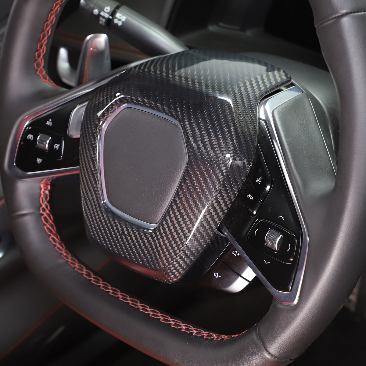 For C8 Corvette Carbon Fiber Steering Wheel Center Surround Cover Set 2020-2026 8