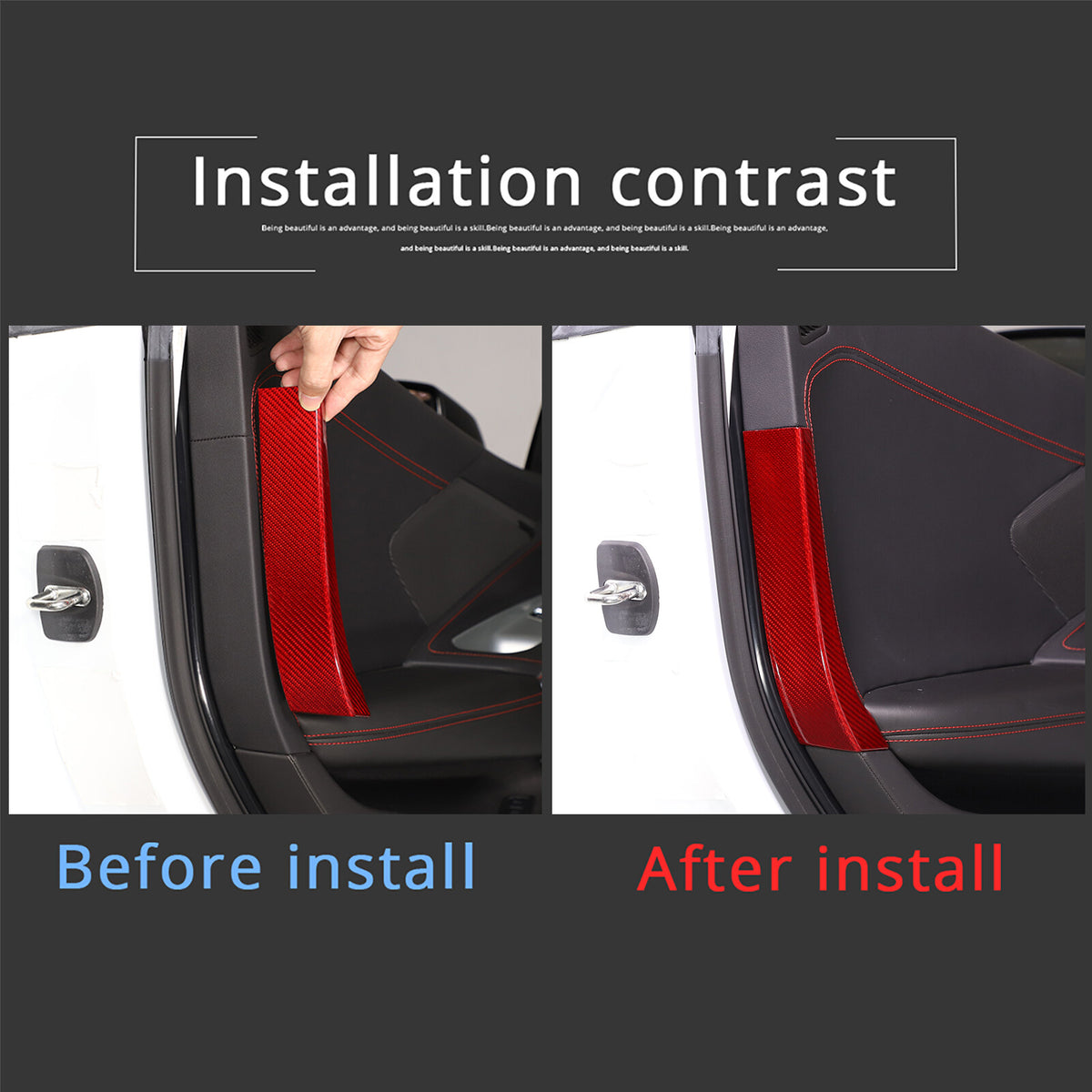 Red Real Carbon fiber Interior Door Panel trim Cover For Corvette C8 20-26 US 9