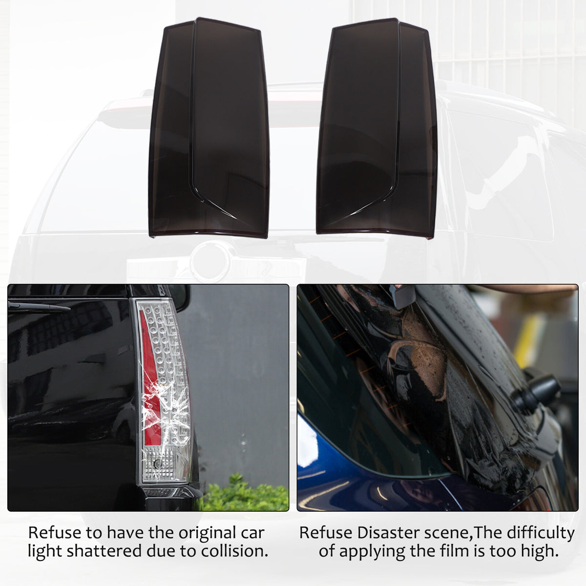 Gray Smoked ABS Taillight Blackened Shell Trim For Cadillac Escalade 2007-2014 4