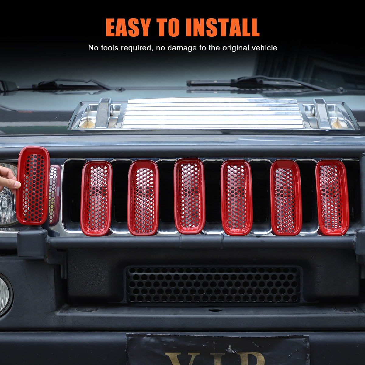 Sport Red ABS Front Grille Anti-Insect Bug Screen Trim For Hummer H2 2003-2009 8