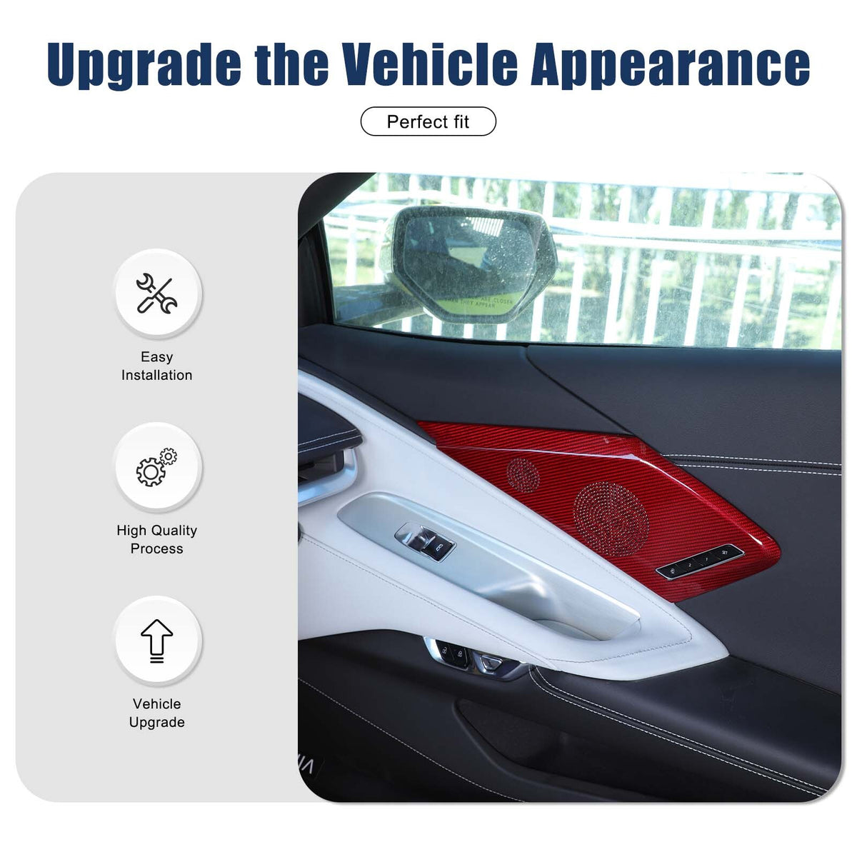 Red Carbon Door Sound Speaker Cover Trim For Corvette C8 2020 2021 2026 2026 9
