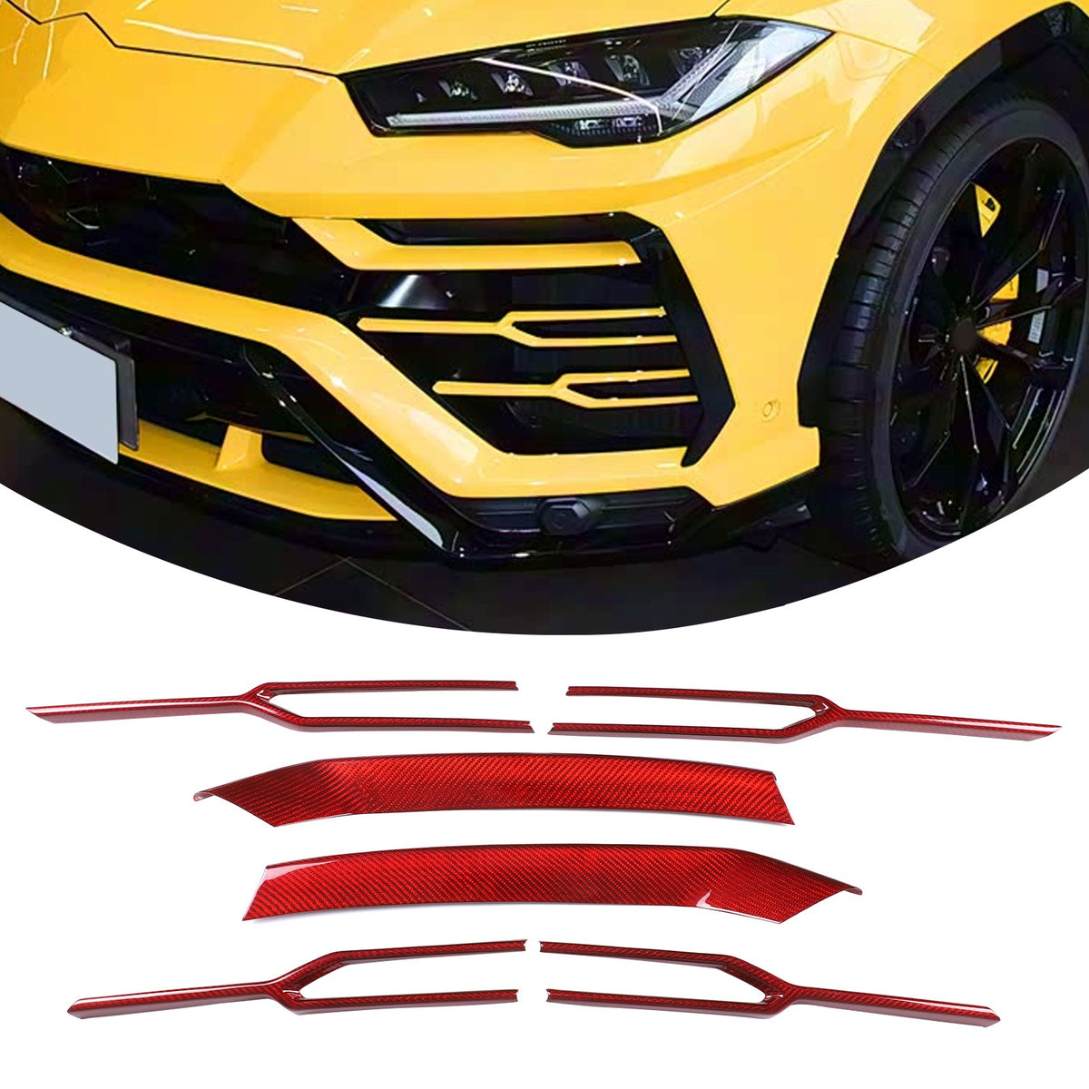 Red Real Carbon Fiber Front Grille Strip Trim For Lamborghini Urus 2018-2021 2
