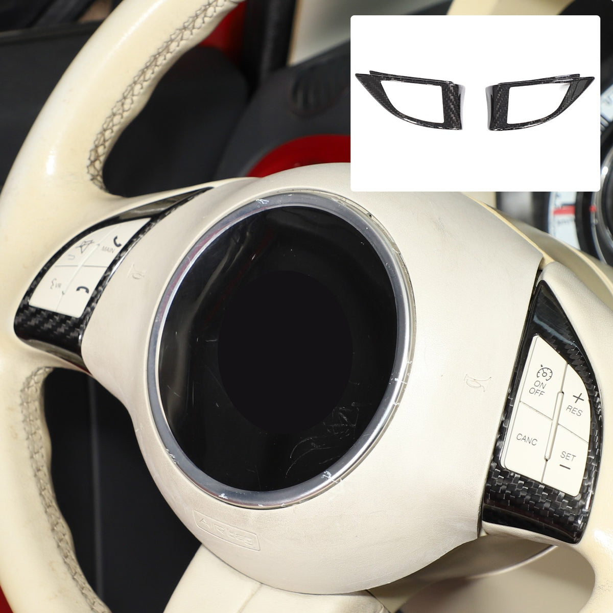 Real Dry Carbon Fiber Steering Wheel Button Trim For Fiat 500 Abarth 2008-2015 23