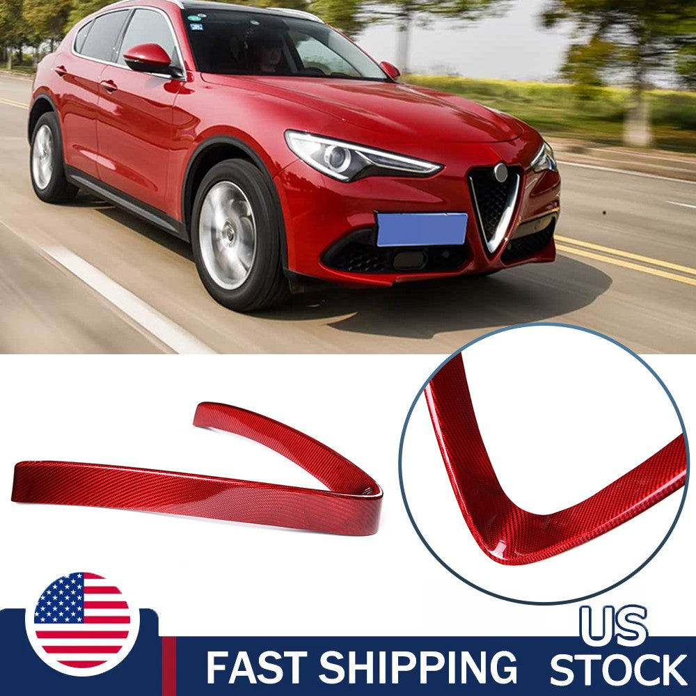 Red Carbon Base Front V Shape Grille Cover Trim For Alfa Romeo Stelvio 17-20 US 1
