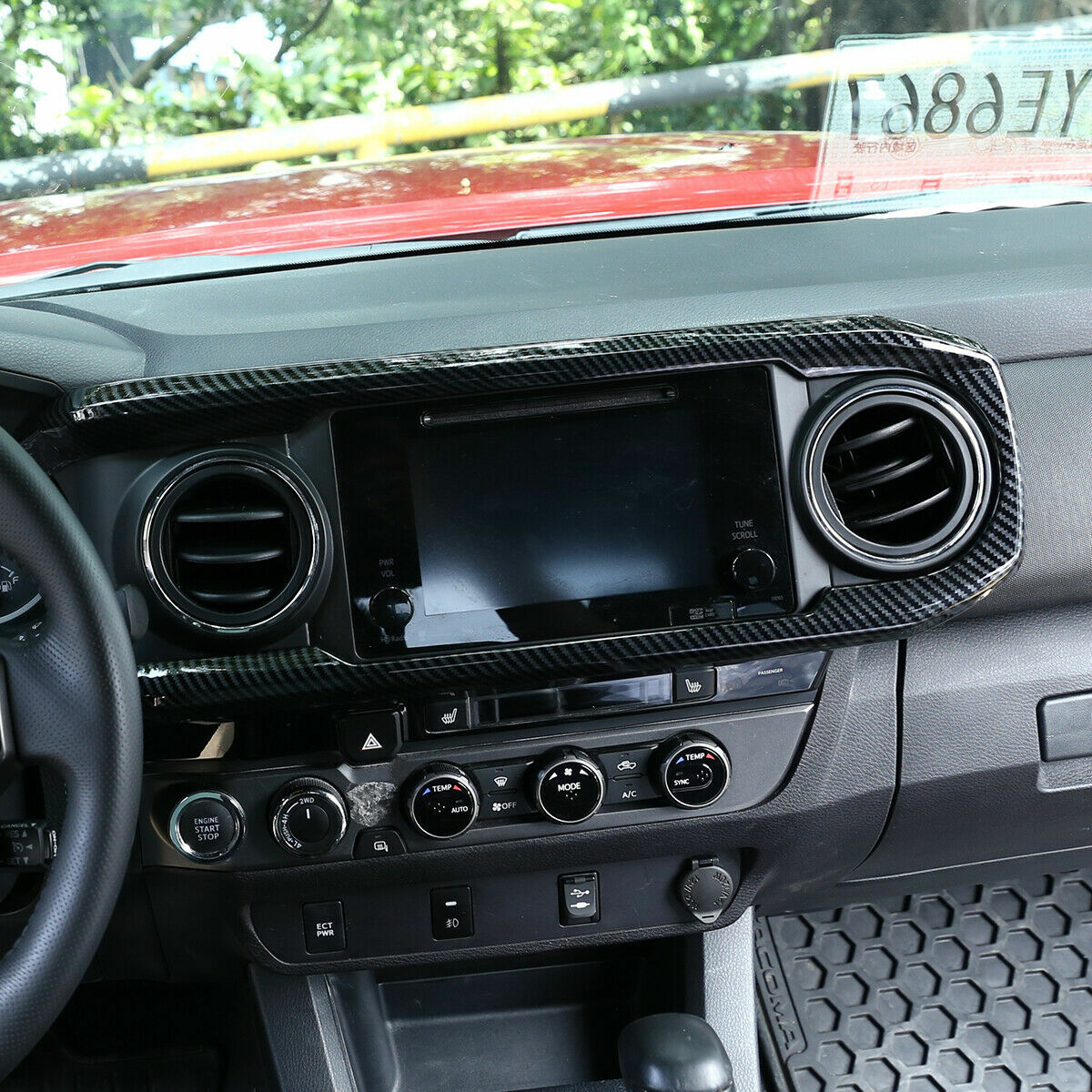 Carbon Fiber Central Control Dashboard Decorative Cover For Toyota Tacoma 16-23 9