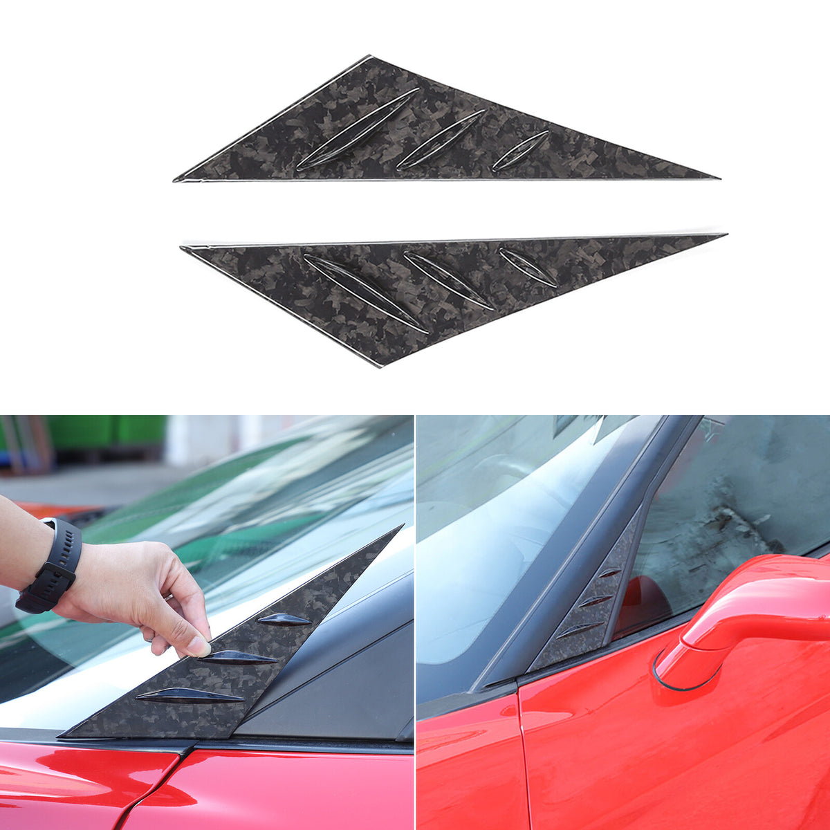 Forged Carbon Fiber Window Triangle A-Pillar Cover Trim For Corvette C6 2005-13 6