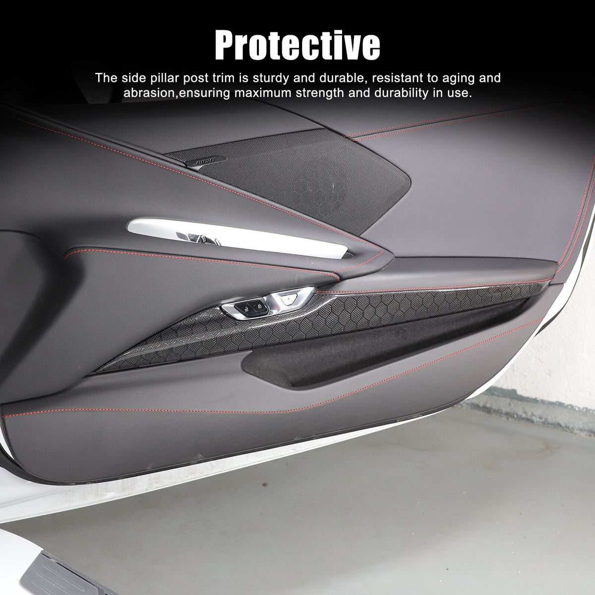 Real Honeycomb Carbon Fiber Interior Inner Door Panel Cover Trim for Corvette C8 18