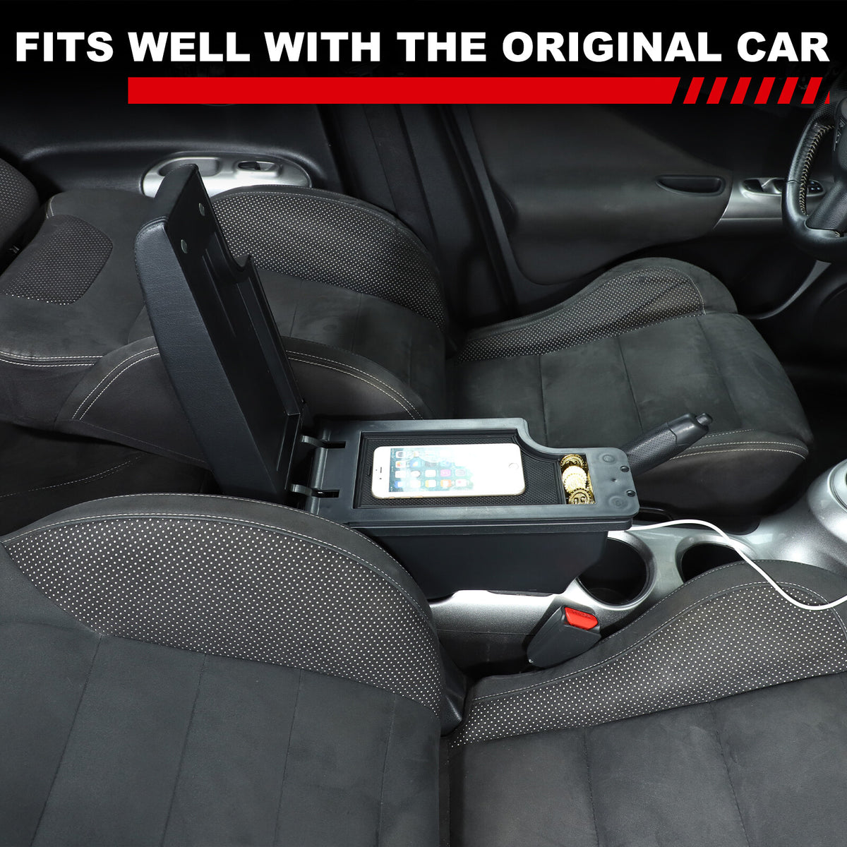 Center Console Armrest Storage Box Black Central Container For Nissan Juke 10-19 8