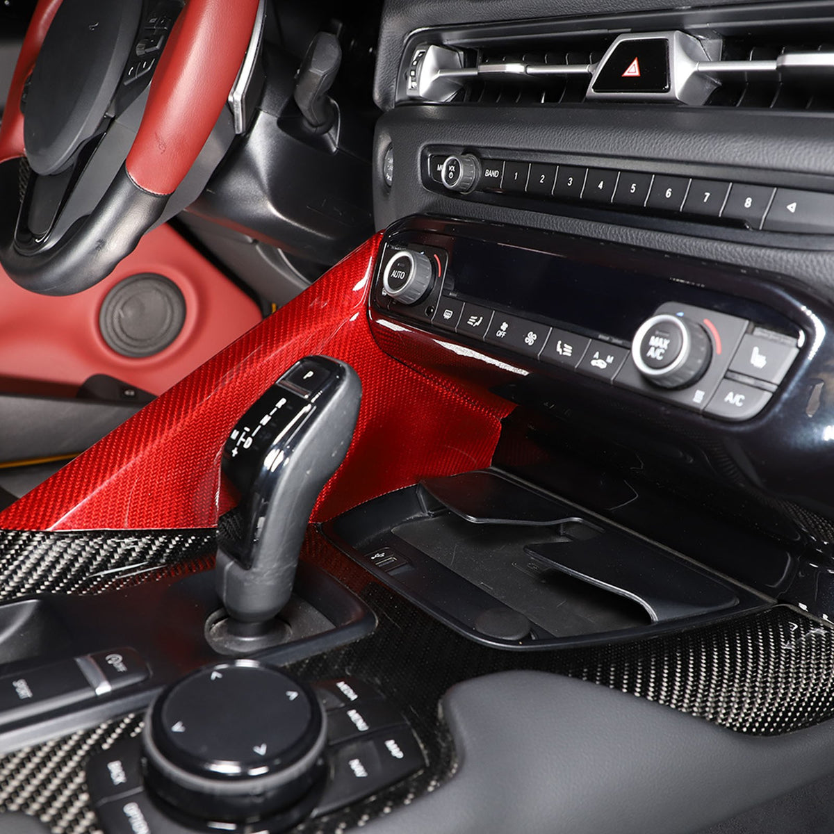 Red Real Carbon Fiber Center Gear Shift Side Panel Trim For Toyota Supra A90 19+ 18