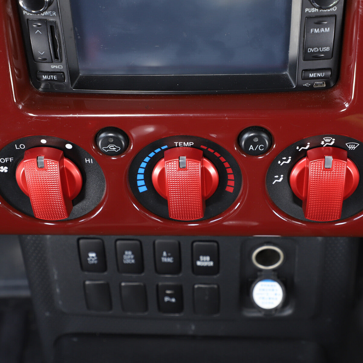 Red Alloy Dashboard Centrol Console Trim Set For Toyota FJ Cruiser 2007-21 17