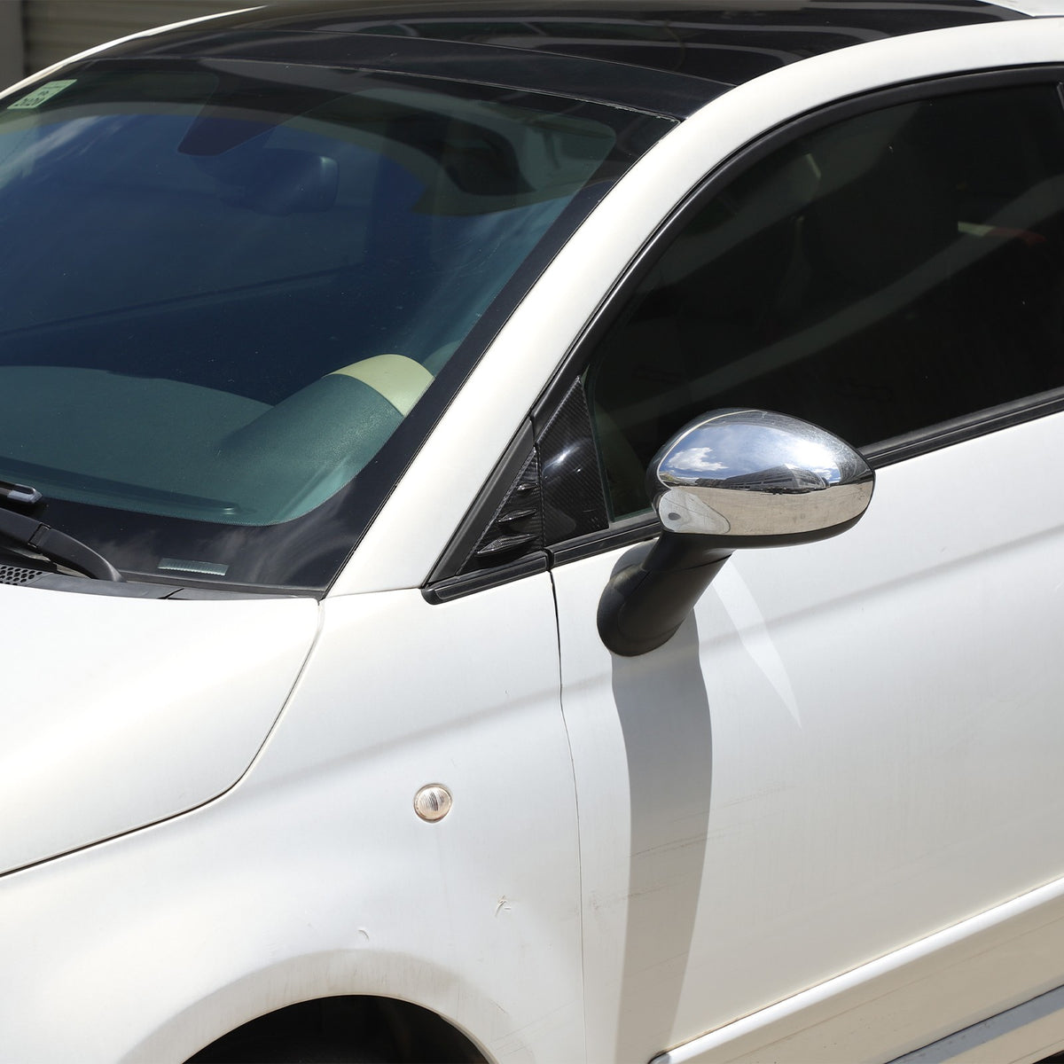 Real Carbon Fiber External A-Pillar Triangle Trim Cover For Fiat 500 2010+ 18