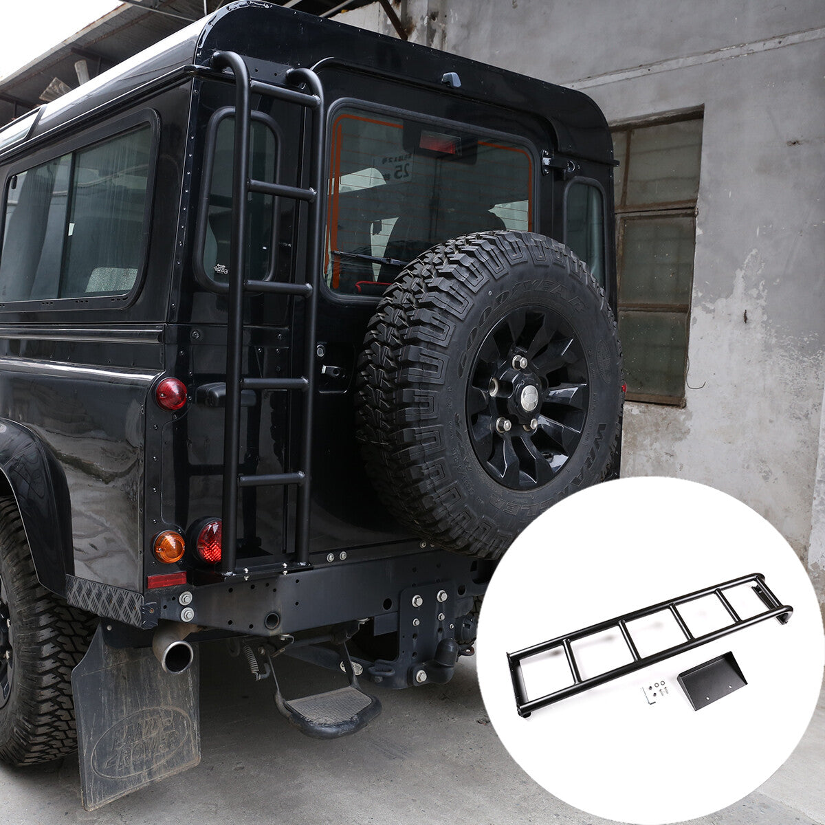 Rear Roof Rack Access Ladder Expedition Black For Land Rover Defender 04-19 3