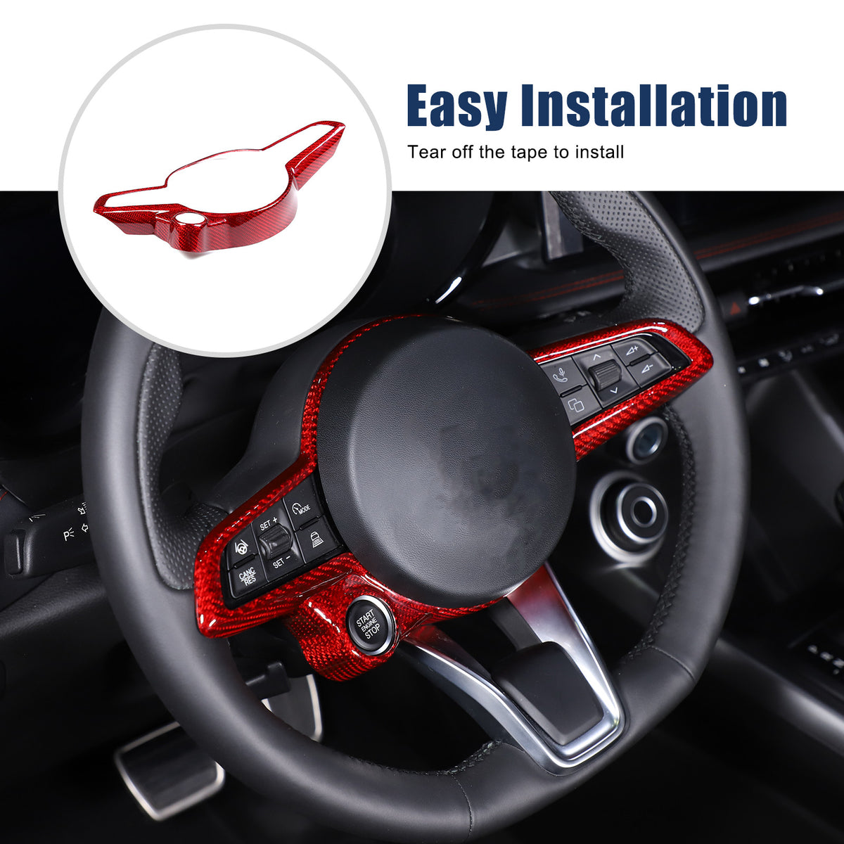 Red Carbon Fiber Steering Wheel Frame Trim For Alfa Romeo Giulia/Stelvio 2020 9
