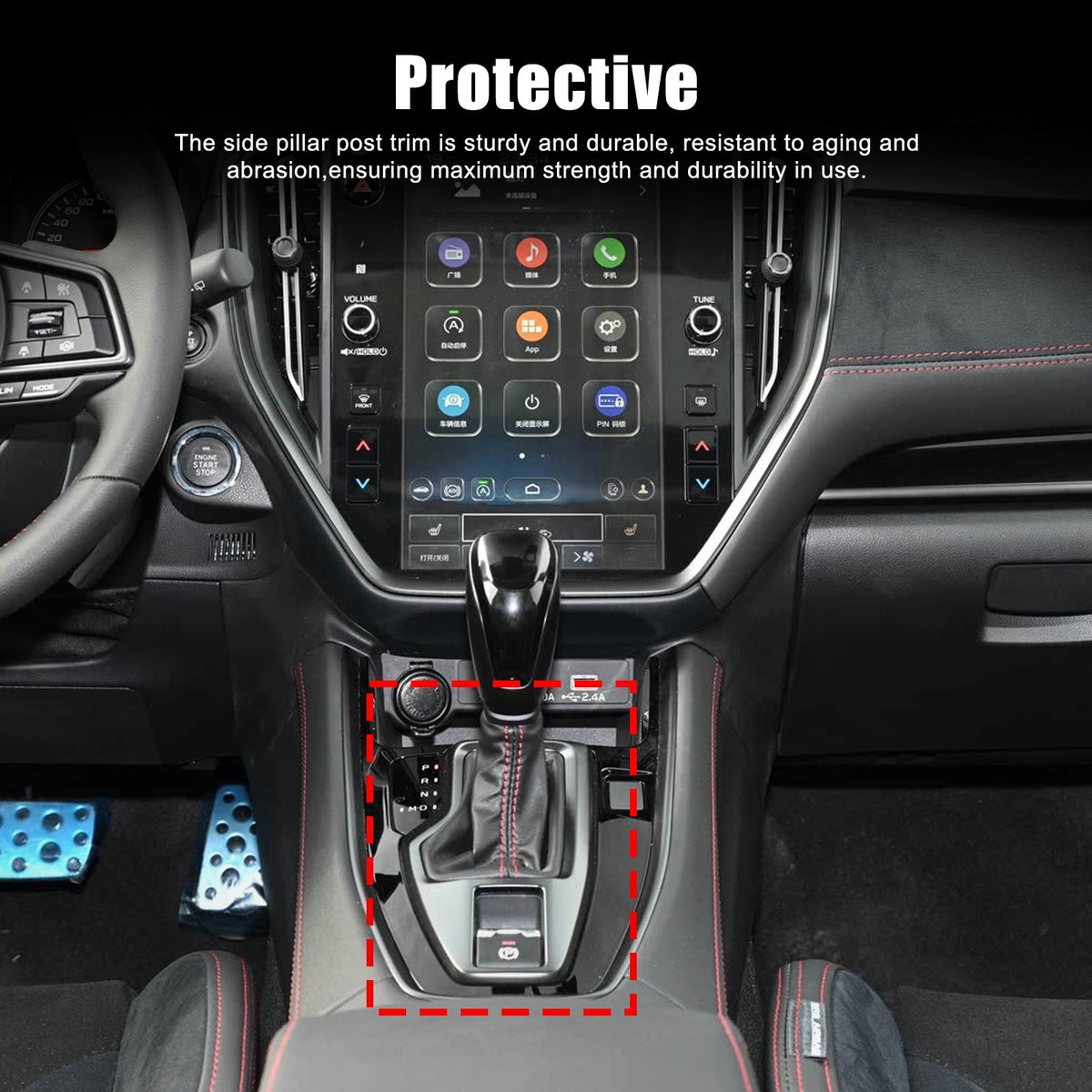 Real Carbon Fiber Gear Shift Base Trim Cover For Subaru WRX VB AT 2022+ 15