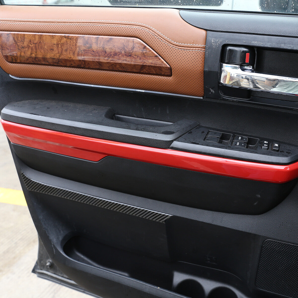 ABS Red Interior Door Panel Decor Cover Trim For Toyota Tundra Crew Cab14-21 7