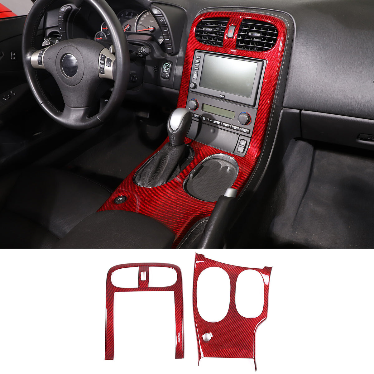 Red Real Carbon Fiber Center Console Panel Cover Trim Set For 05-13 Corvette C6 13