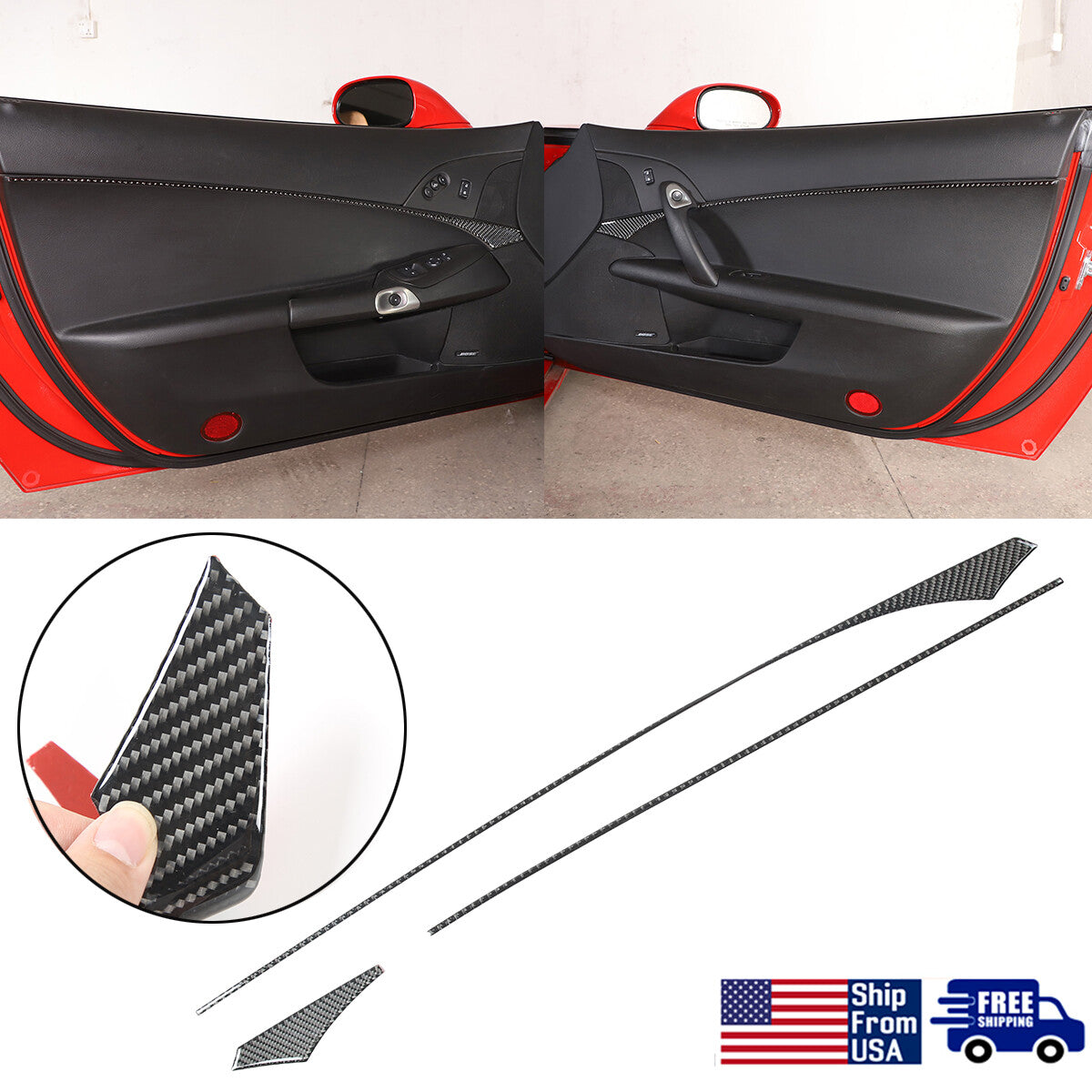 Carbon Fiber Inner Door Panel Waistline Trim Sticker For Corvette C6 2005-13 US 1