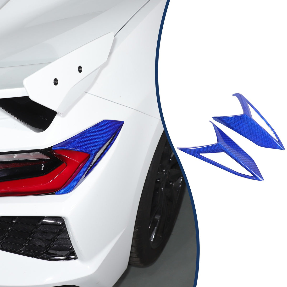 Blue Real Carbon Fiber Rear Tail Light Side Trim For Corvette C8 2020+ 21
