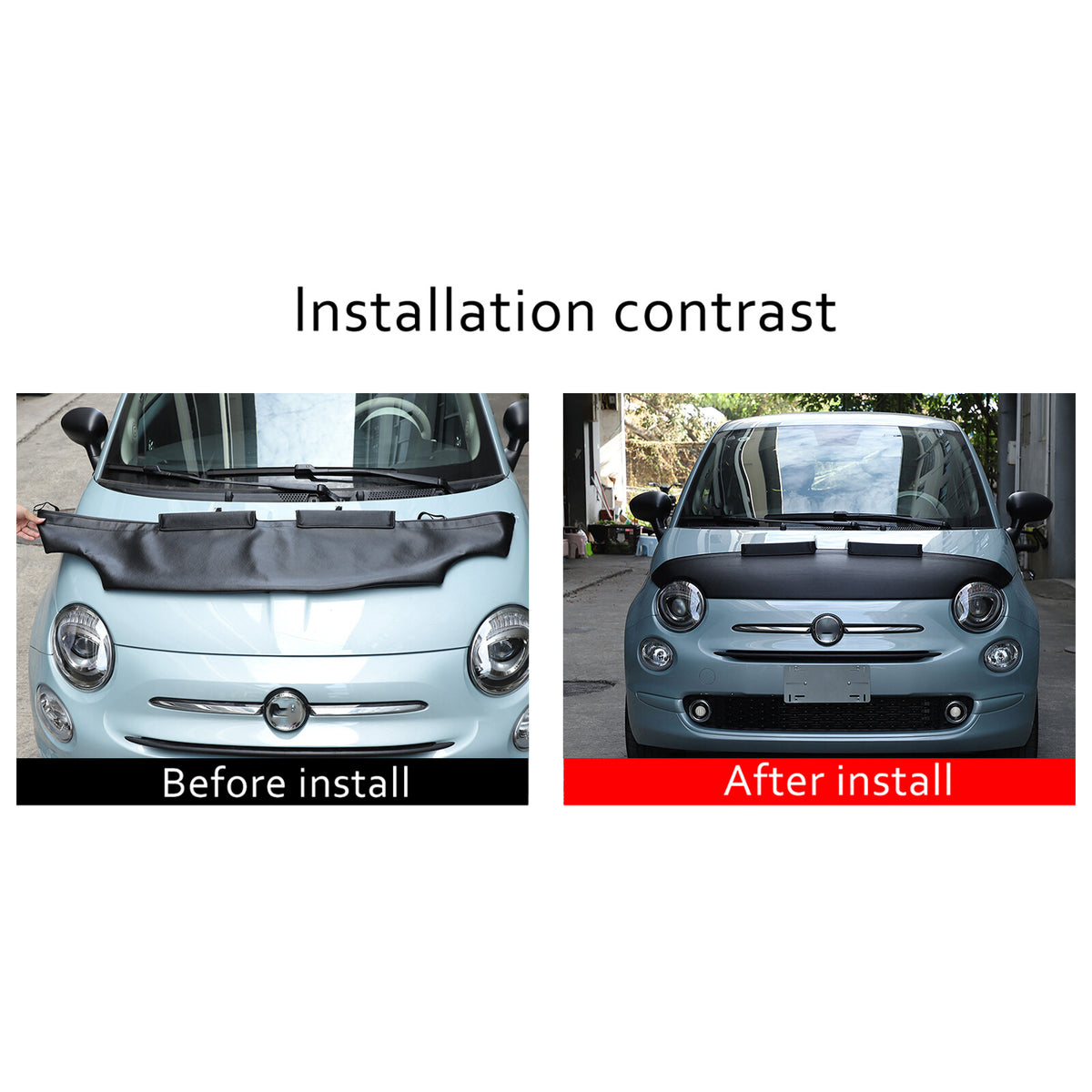 PU Leather Car Bonnet Hood Bra Wind & Bug Deflectors For Fiat 500 2007-2024 19