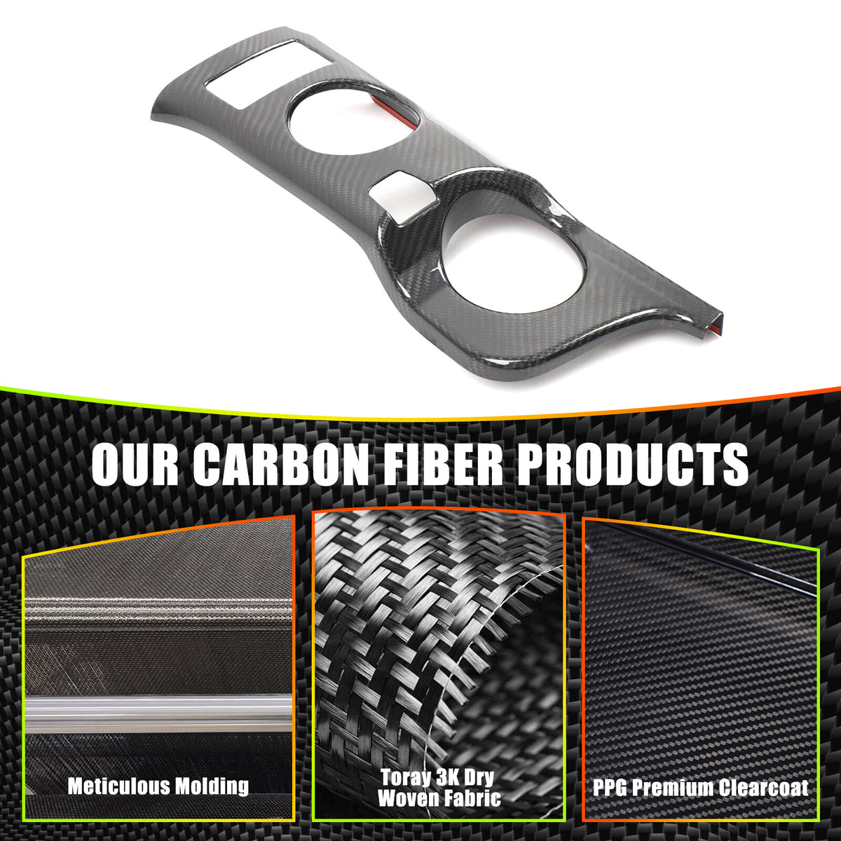 Real Carbon Fiber Center Console Cup Holder Panel Trim for Nissan 400Z 16
