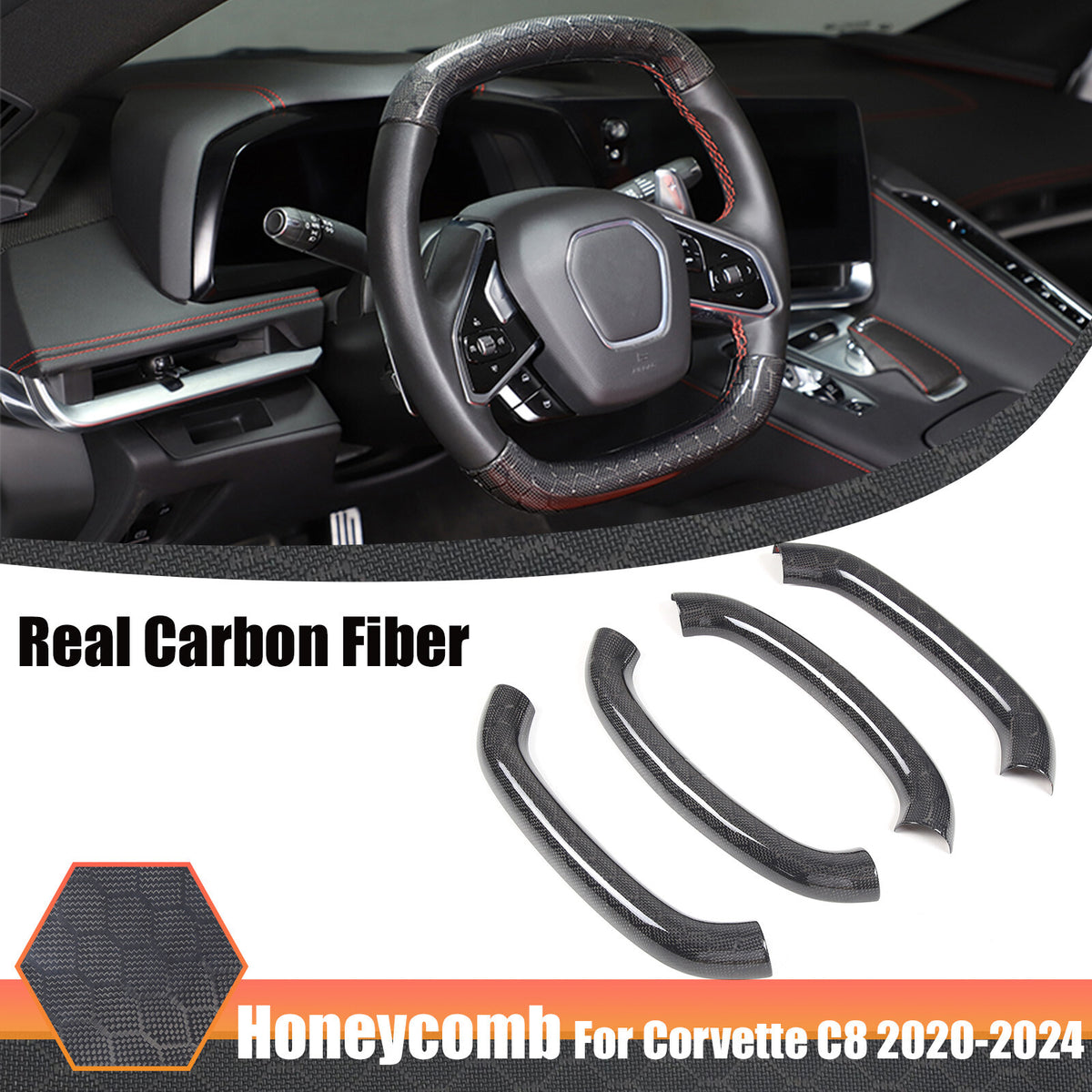 Real Honeycomb Carbon Fiber Steering Wheel Top Handle Cover Trim For C8 Corvette 1