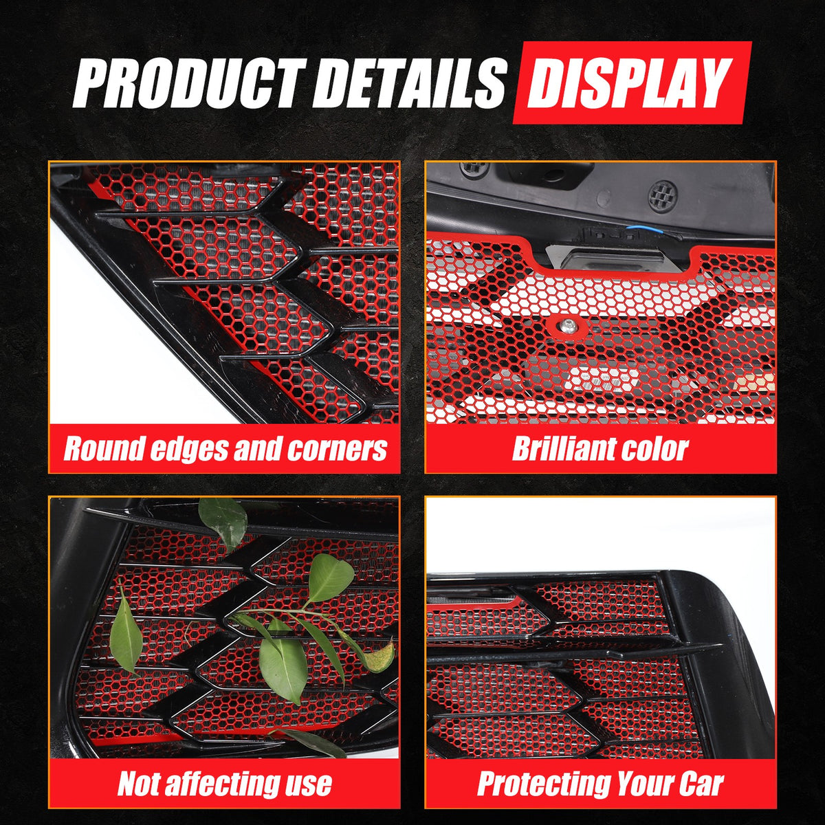 Red Stainless Steel Front Grille Insect Screen Trim For Corvette C8 2020+ 9