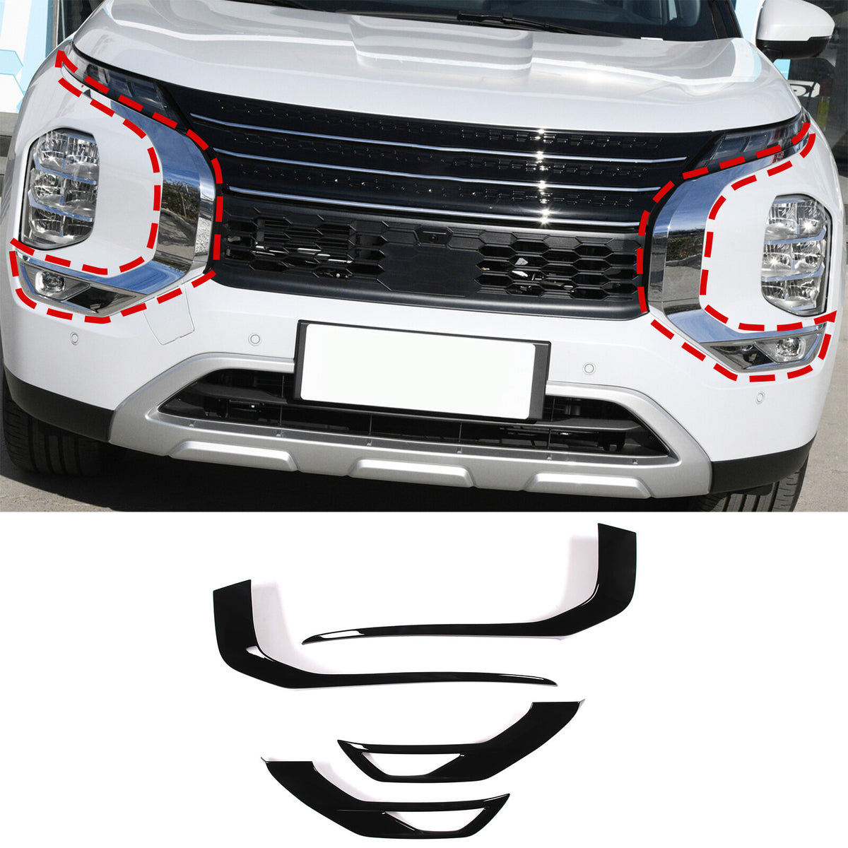 For Mitsubishi Outlander 2022 2023 Black Front Side Grille Molding Cover Trim 1