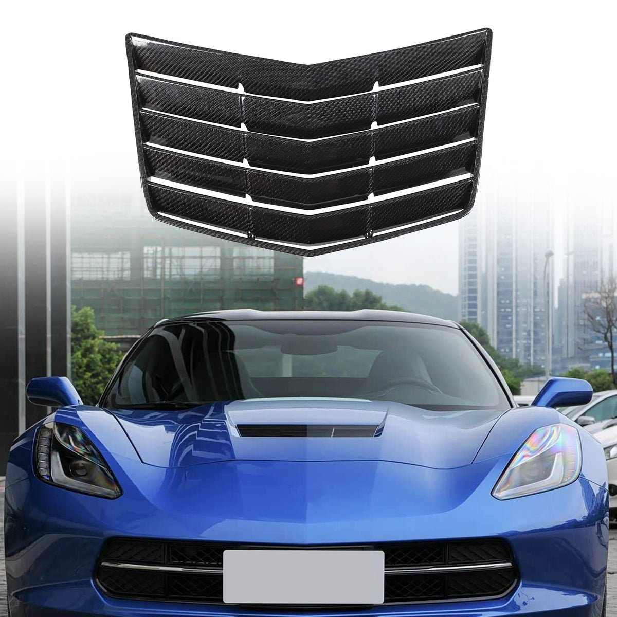 Real Carbon Fibe Front Bumper Hood Vent Louver Cover Kit For Corvette C7 2014-19 1