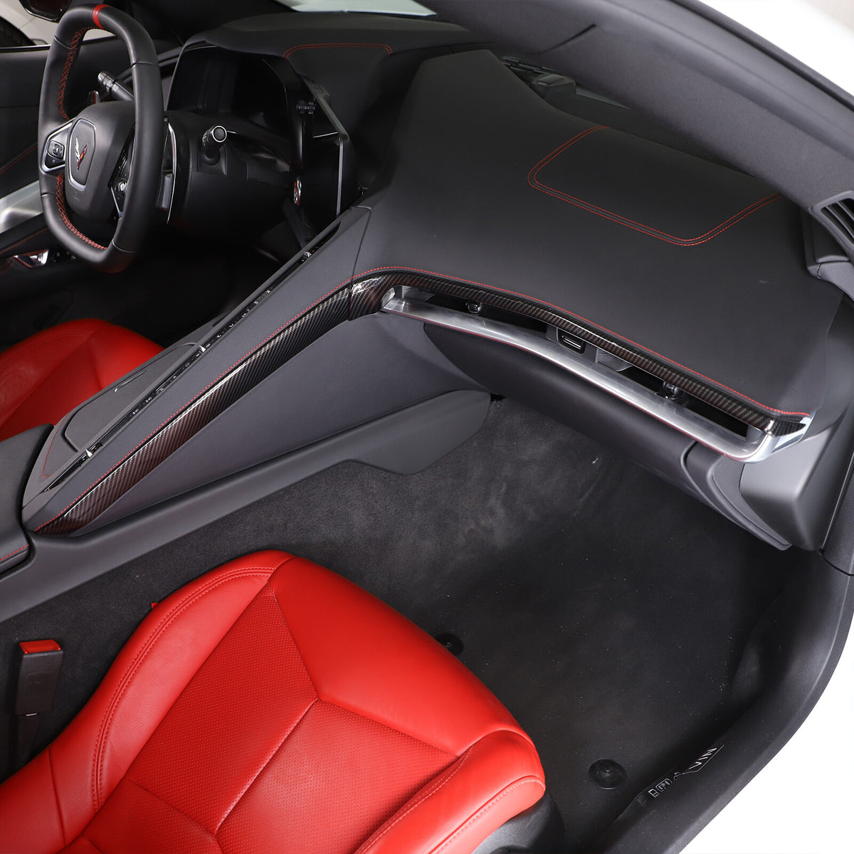 3PCS ABS Carbon Fiber Center Console Side Panel Trim Set For Corvette C8 20-25 11
