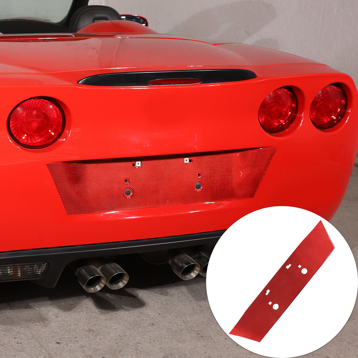 Red Carbon Fiber Rear License Plate Bottom Trim Panel For Corvette C6 2005-2013 1