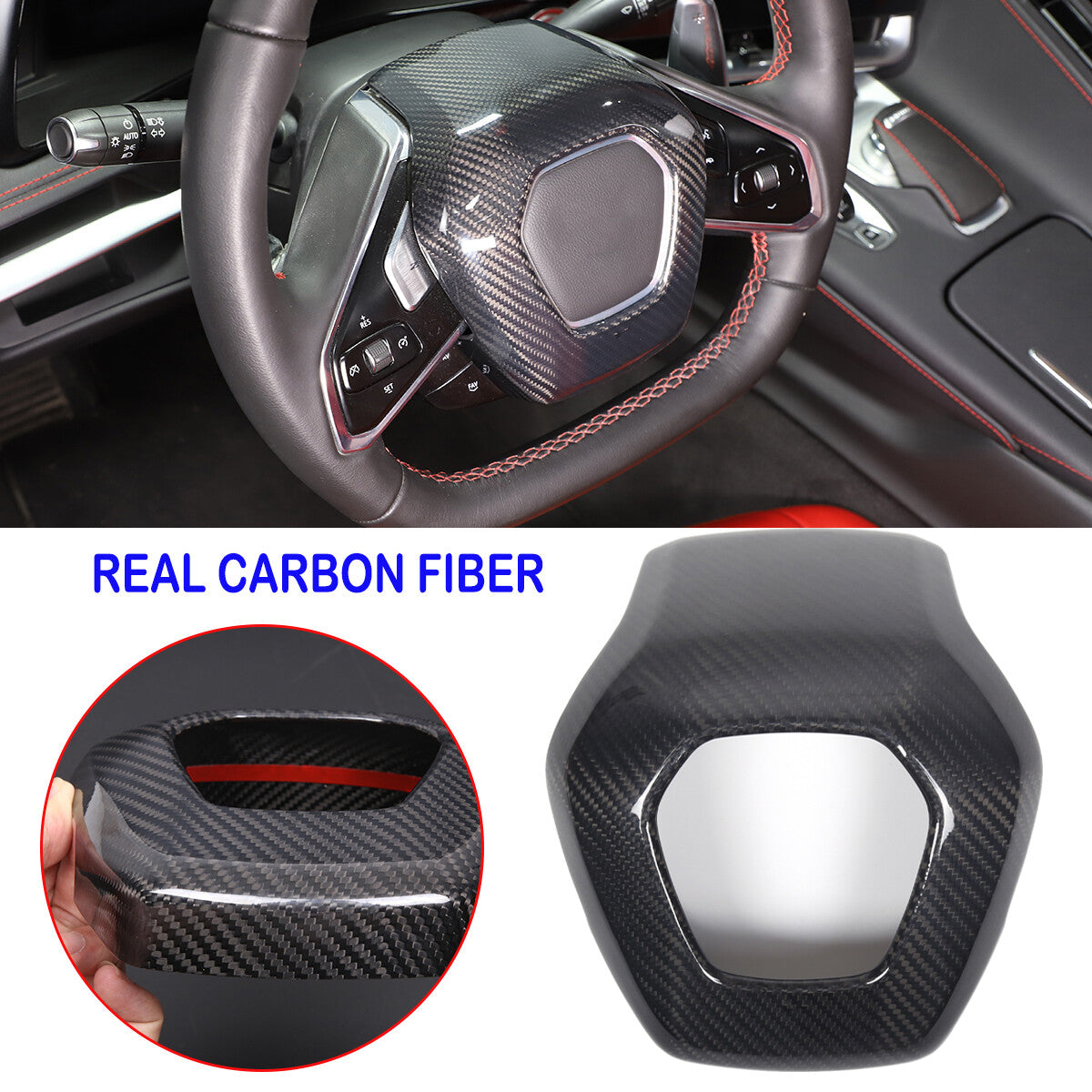 For C8 Corvette Carbon Fiber Steering Wheel Center Surround Cover Set 2020-2026 4