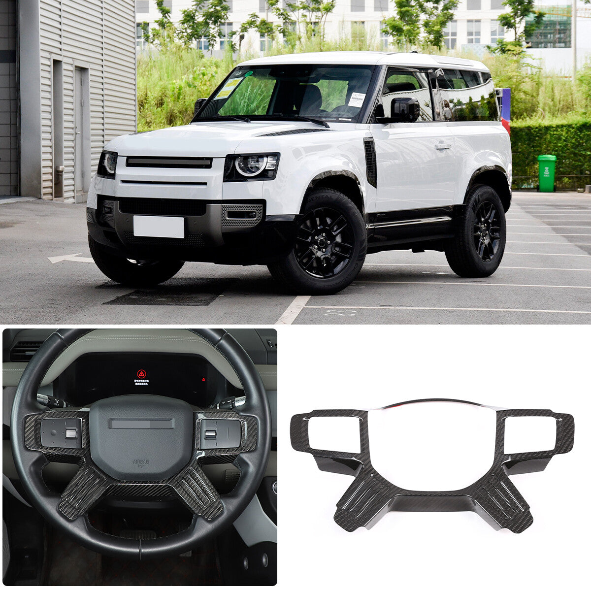 Real Carbon Fiber Steering Wheel Trim Cover for Land Rover Defender 90 110 20-23 1