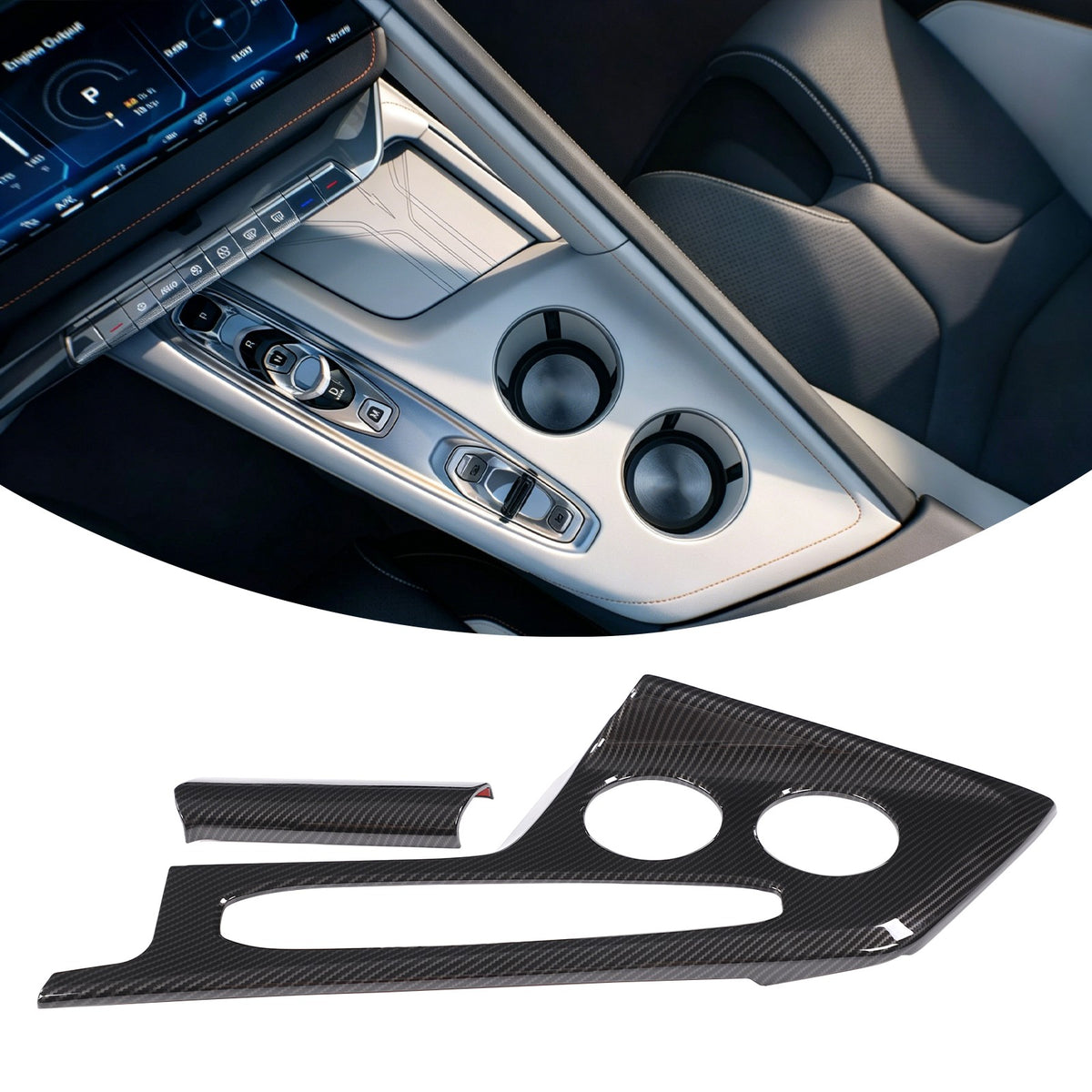 Carbon Fiber ABS Center Console Shift Panel Trim Set For Corvette C8 2026+ 35