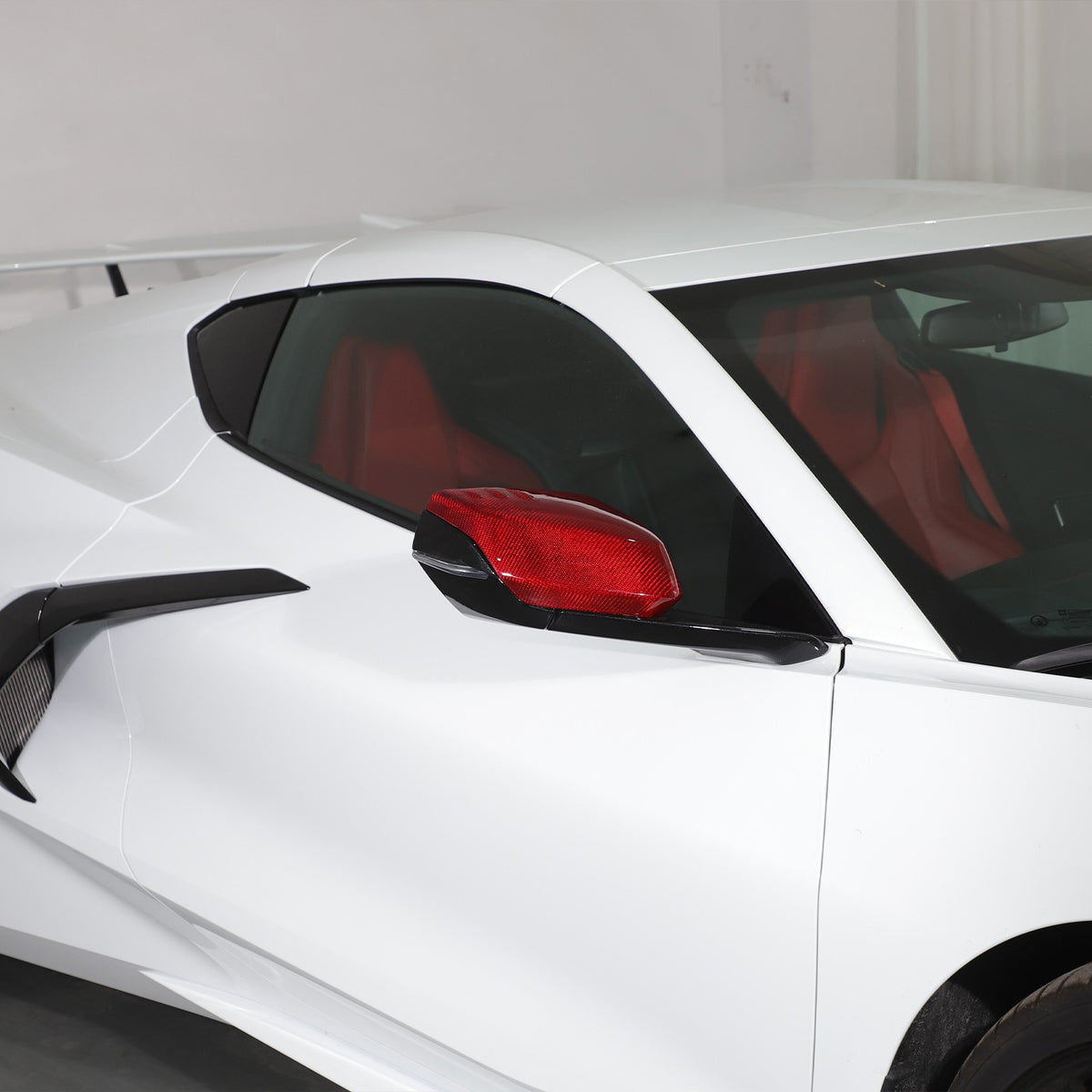Red Real Carbon Fiber Side Mirror Cover Trim W/Air Vent For Corvette C8 2020+ 15