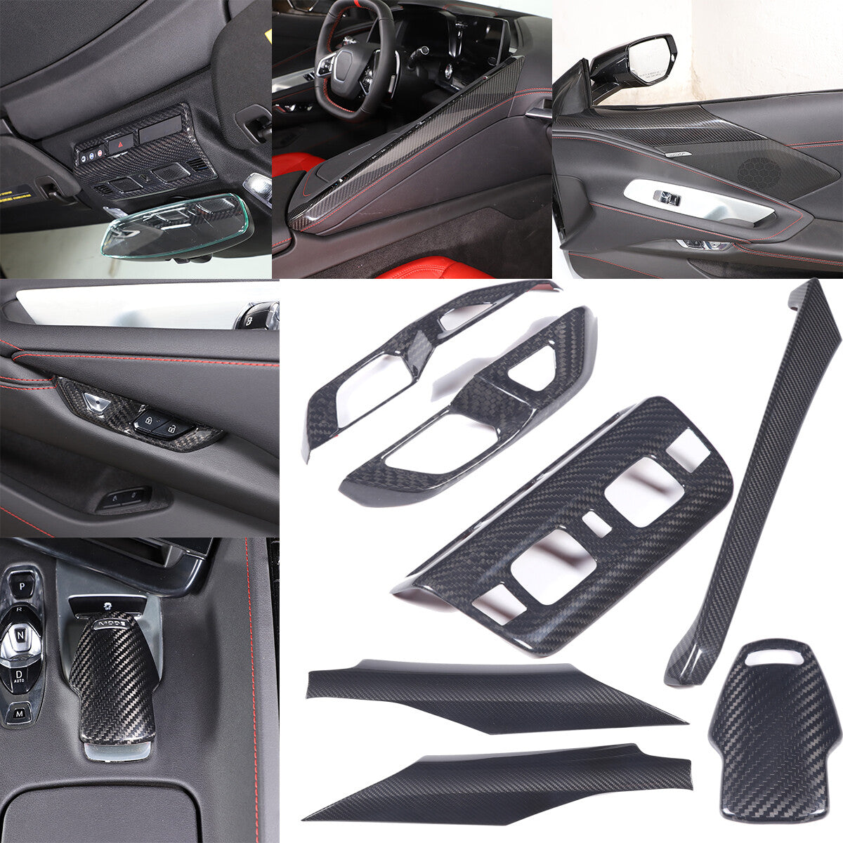 REAL Carbon Fiber Interior Frame Decor Trim Cover Set Kit For C8 Corvette 1