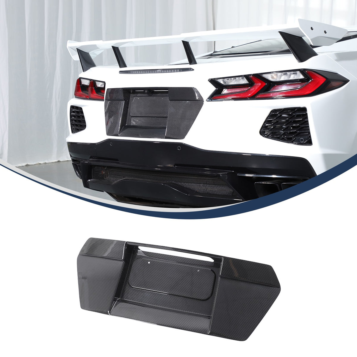 REAL CARBON FIBER Rear license plate Trim Cover For Corvette C8 Stingray Z51 19