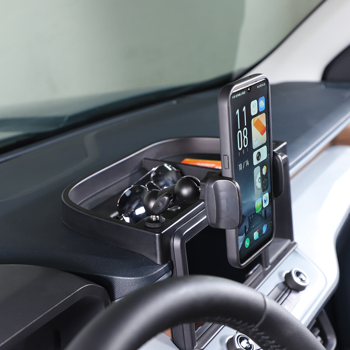 Dashboard Cell Phone Holder Mount with Storage Tray Box for Ford Maverick 2022+ 7