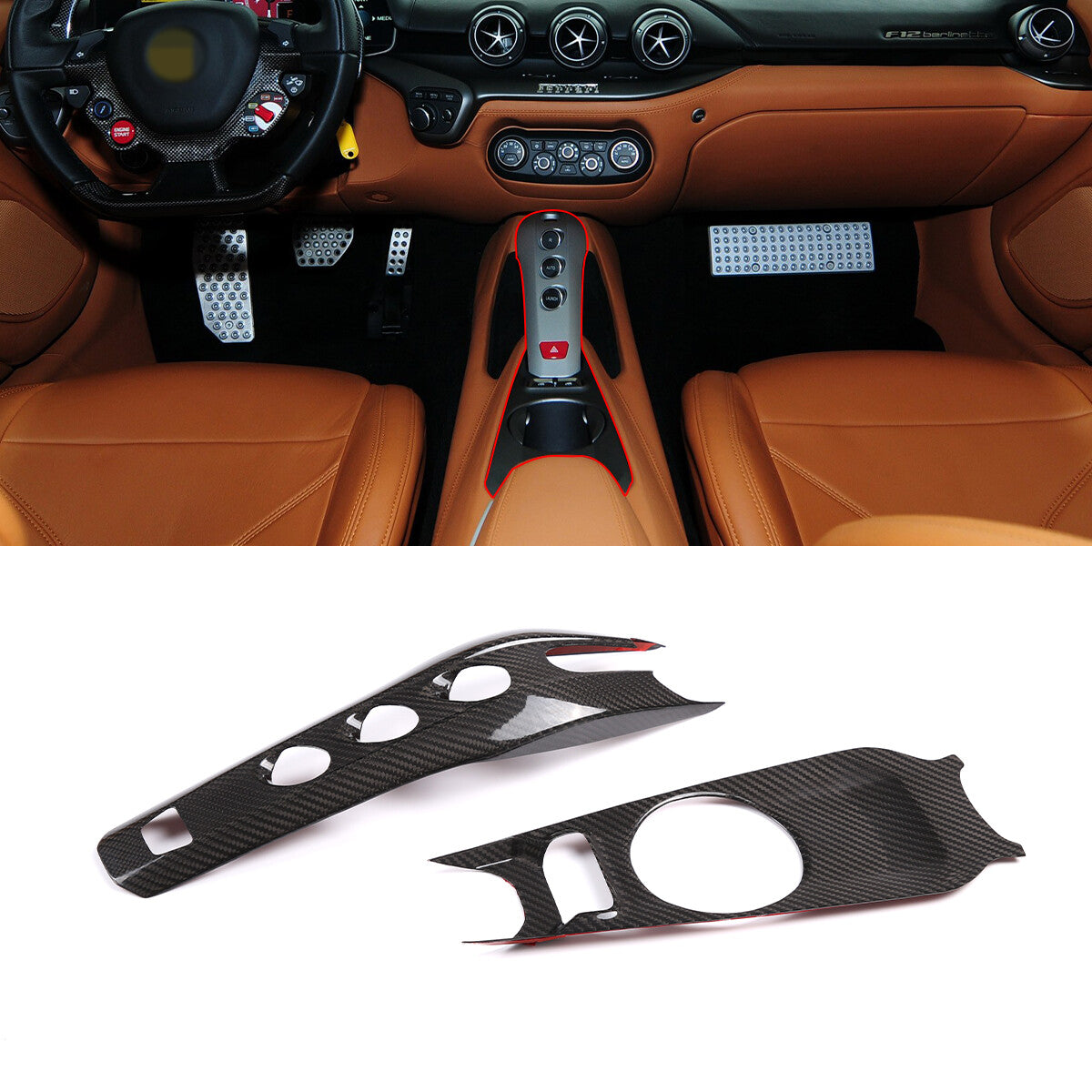 Real Carbon Fiber Center Gear Shift Panel Trim For Ferrari F12 Berlinetta 13-17 1