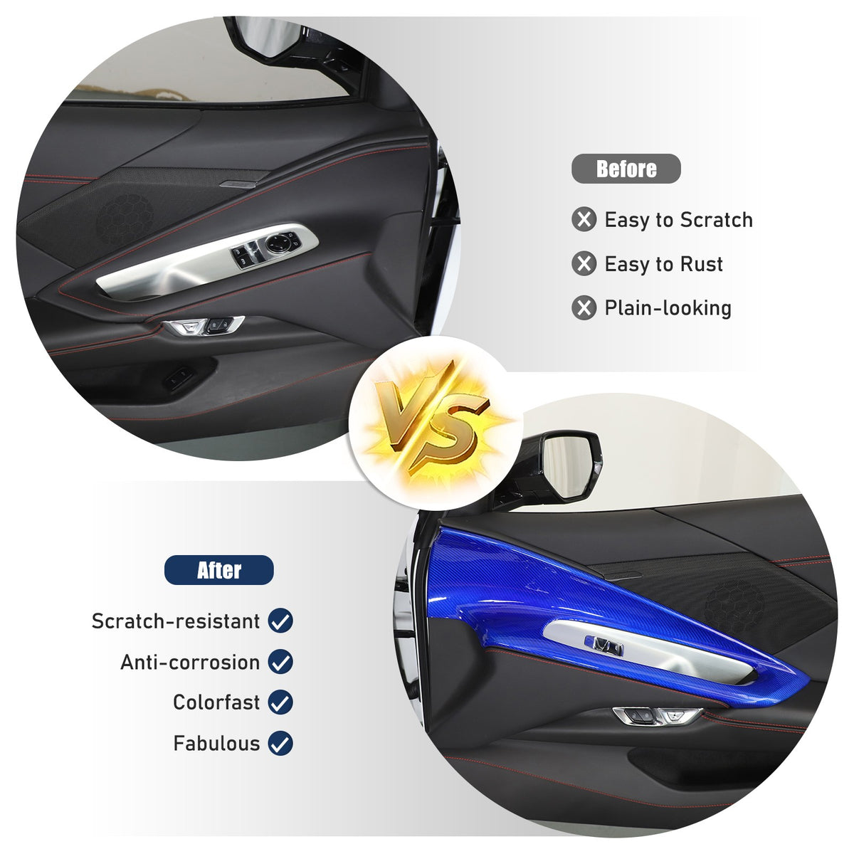 Blue Real Carbon Fiber Interior Door Panel Trim Cover For Corvette C8 2020-2026 24