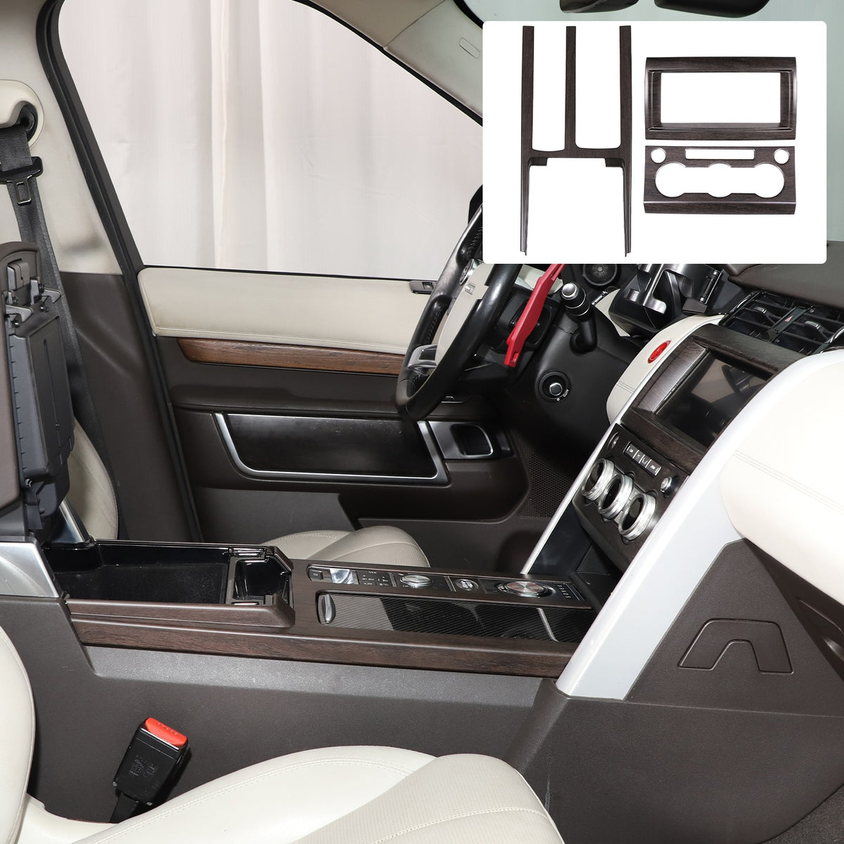 3pcs Wood Grain Center Console Trim Kit For Land Rover Discovery 5 L462 2017-20 8