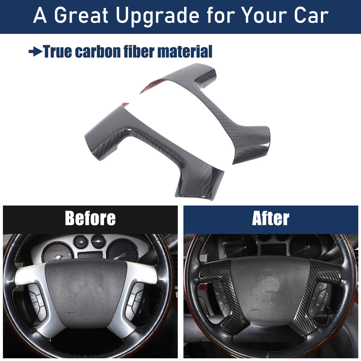 Real Dry Carbon Fiber Steering Wheel Side Button Trim For Hummer H2 2003-2007 24