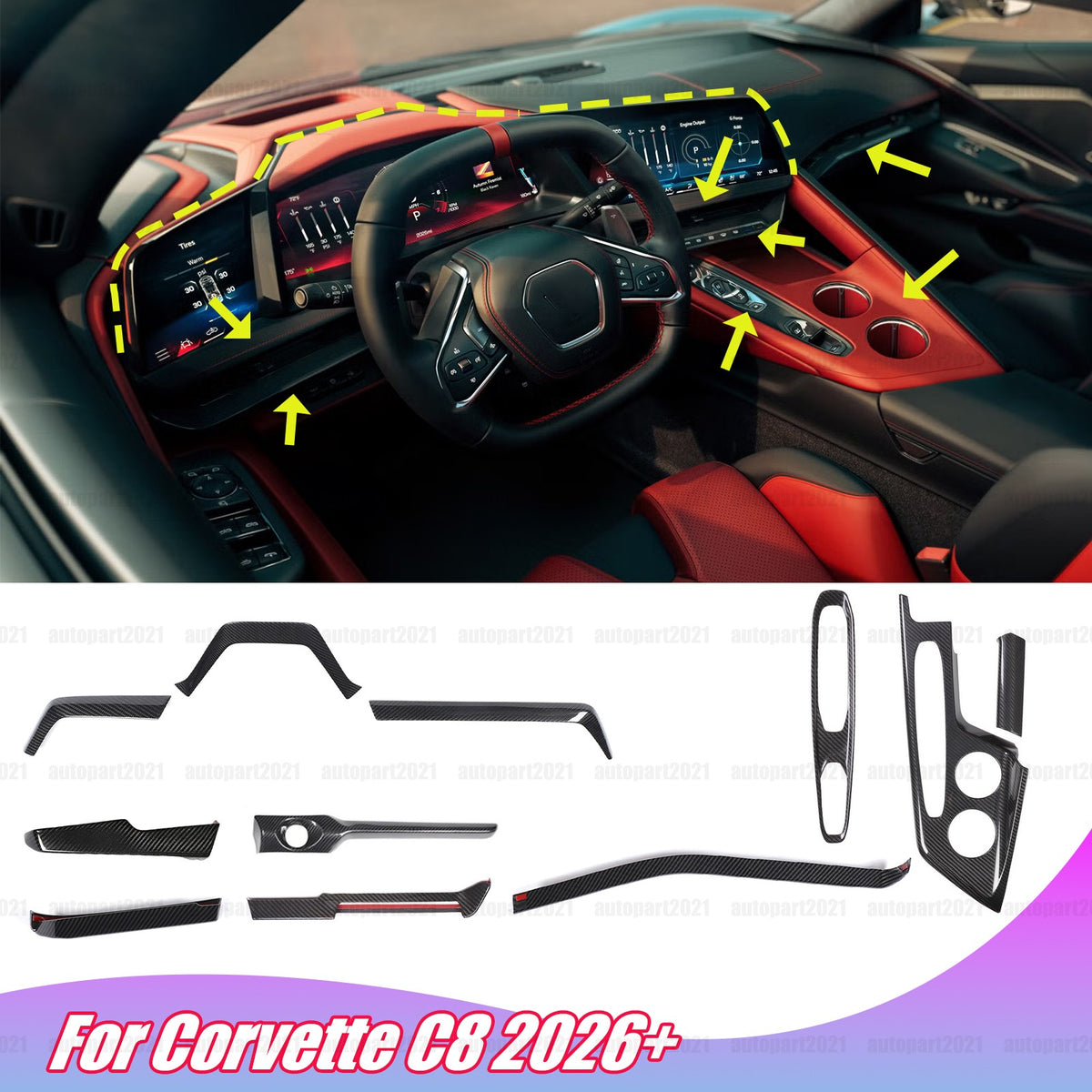 Real Dry Carbon Fiber Interior Center Trim For Corvette C8 2026+ Stingray ZR1 1