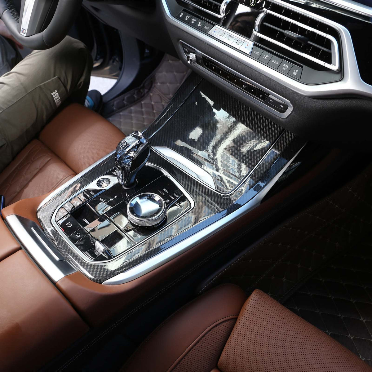 Real Carbon Fiber Car Center Console Gear Panel Cover For BMW X5 X6 X7 G05 G07 21