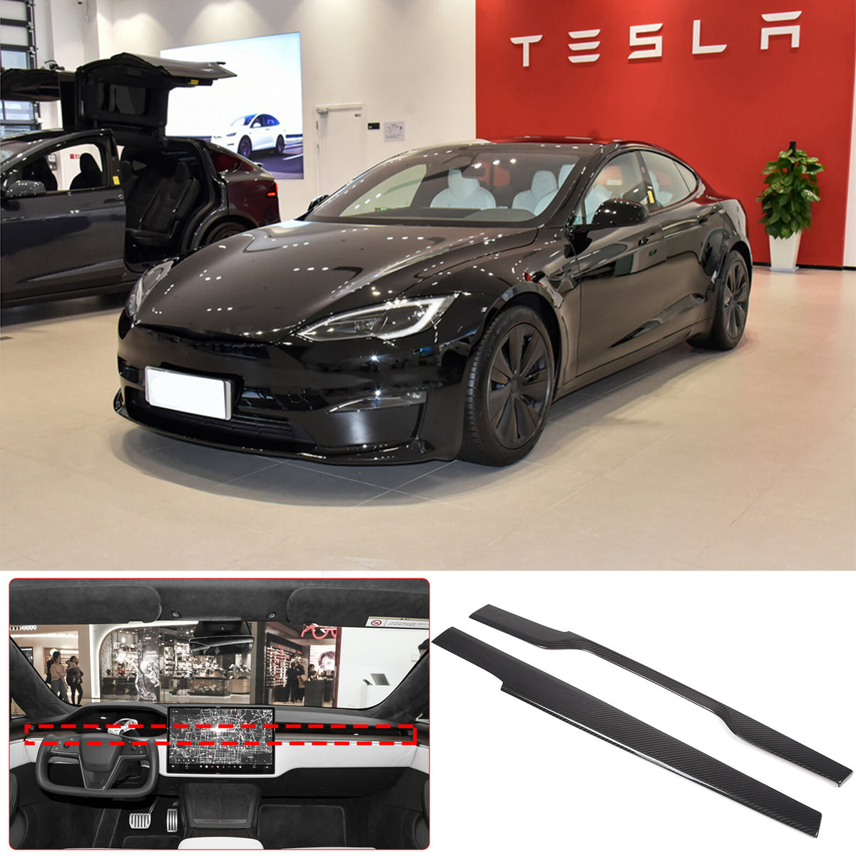 Real Dry Carbon Fiber Center Console Interior Trim Cover For Tesla Model S 23+ 85