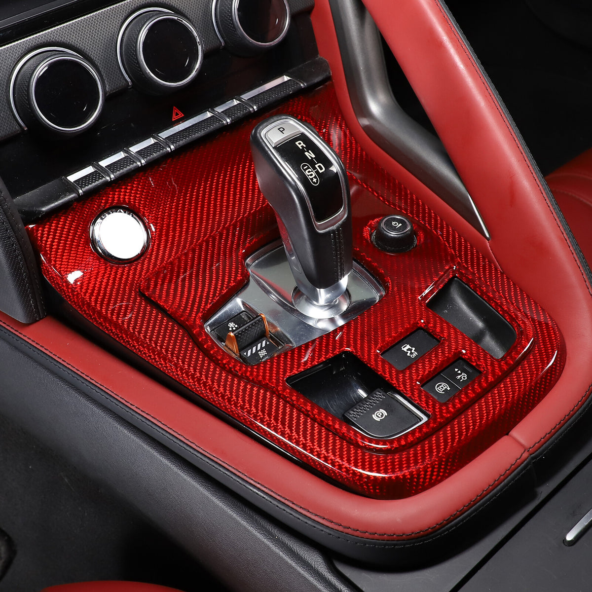 Red Carbon fiber Center Gear Shift Panel Trim Frame for Jaguar F-type 2013-22 10